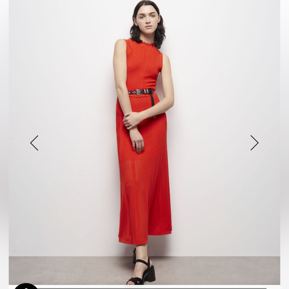 THE KOOPLES LONG PUMPKIN KNIT DRESS IN OPENWORK MESH